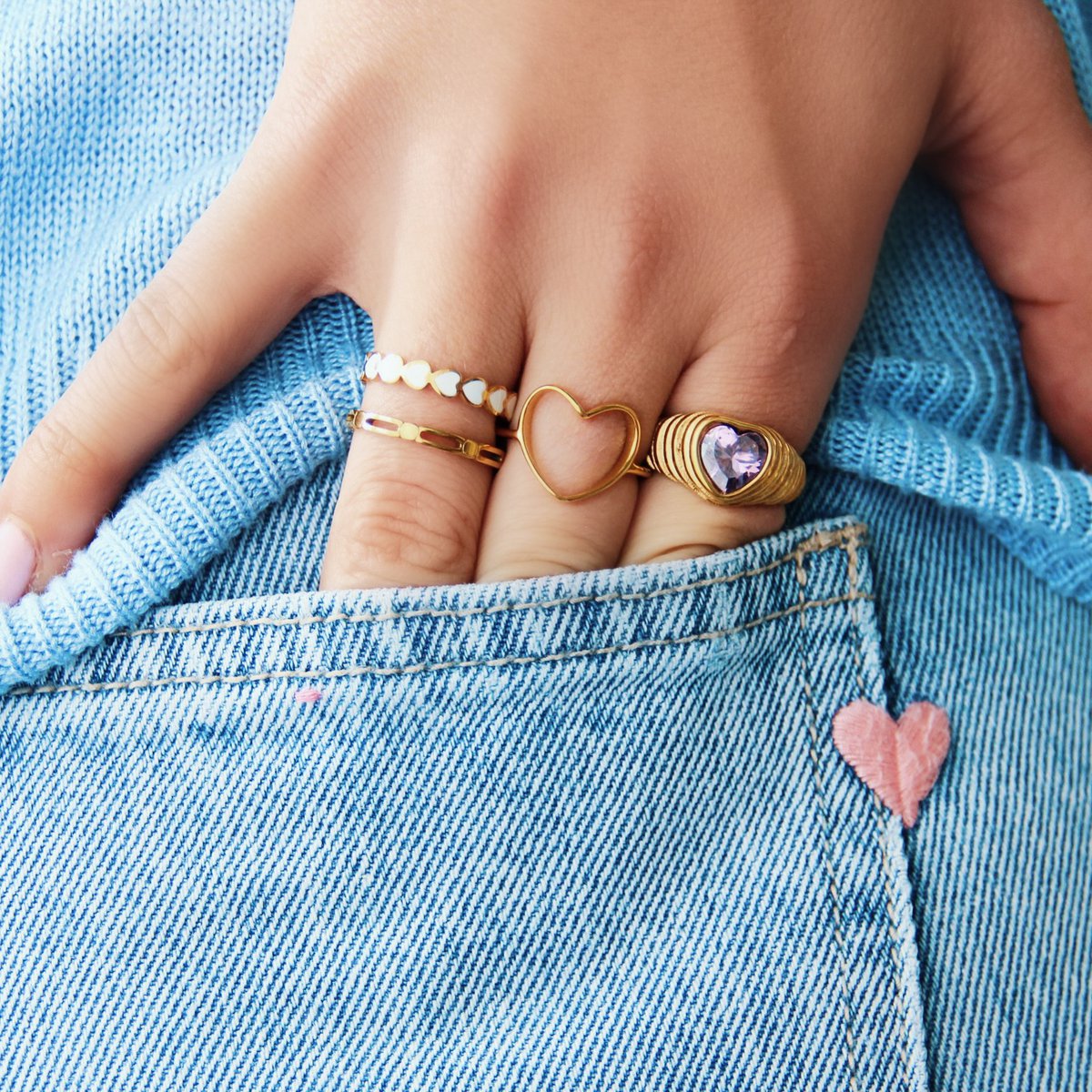 RVS verstelbare ring met hart β goud