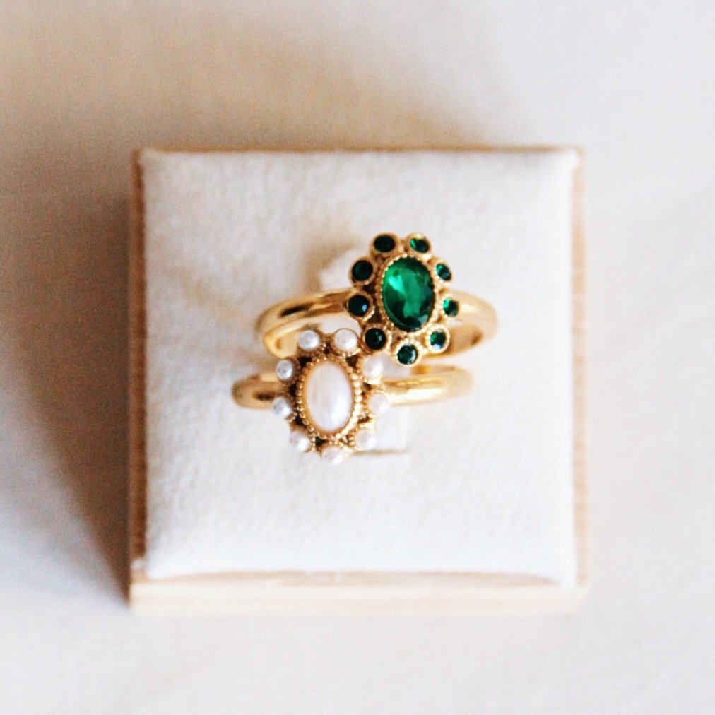 RVS vintage ring met parelstenen - goud