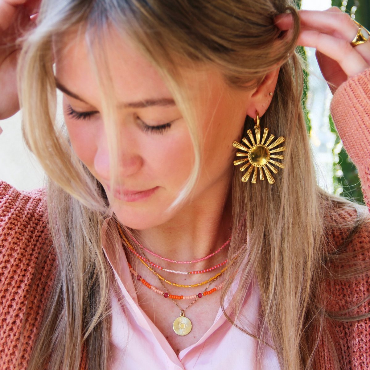 Kralen ketting oranje/paars