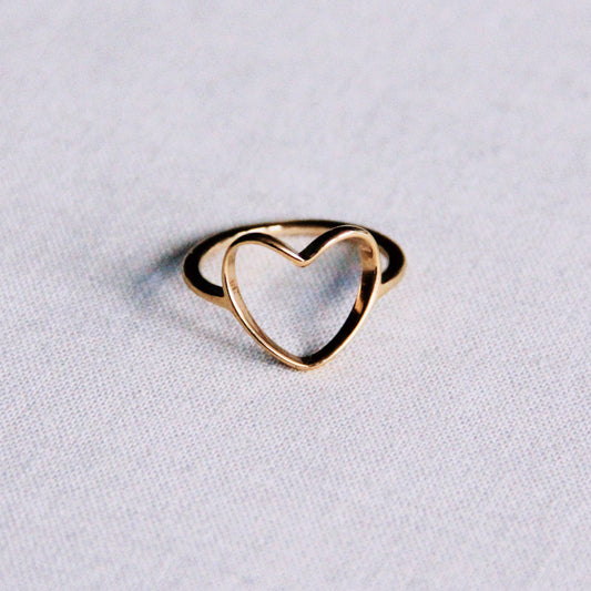 Stalen ring met open hart - goud