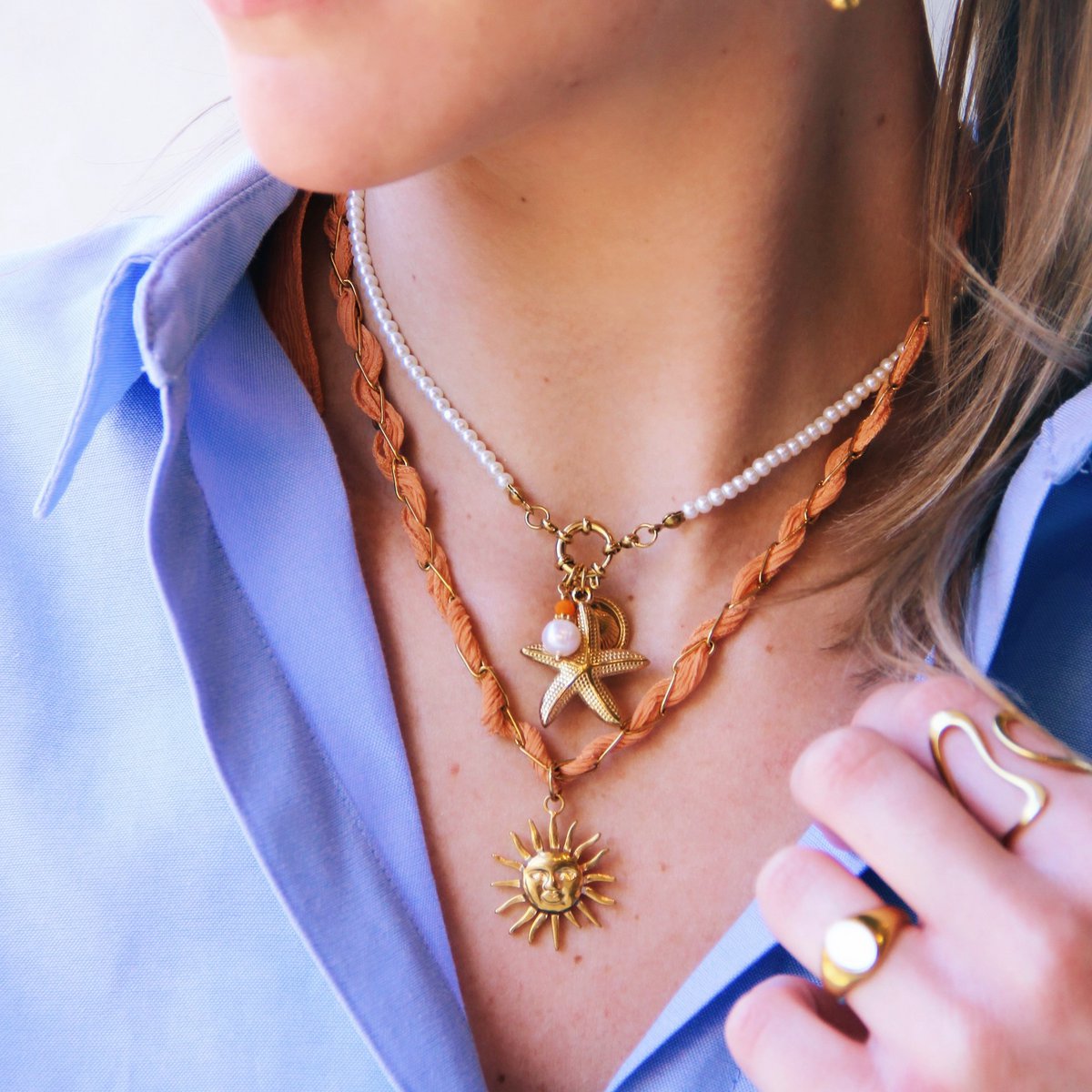 Parelsketting met zeester, schaal en facet