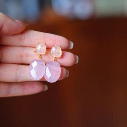Romantische rozenkwarts Crystal -oorbellen