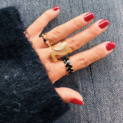 Statement Retro gestreepte XL ring - goud