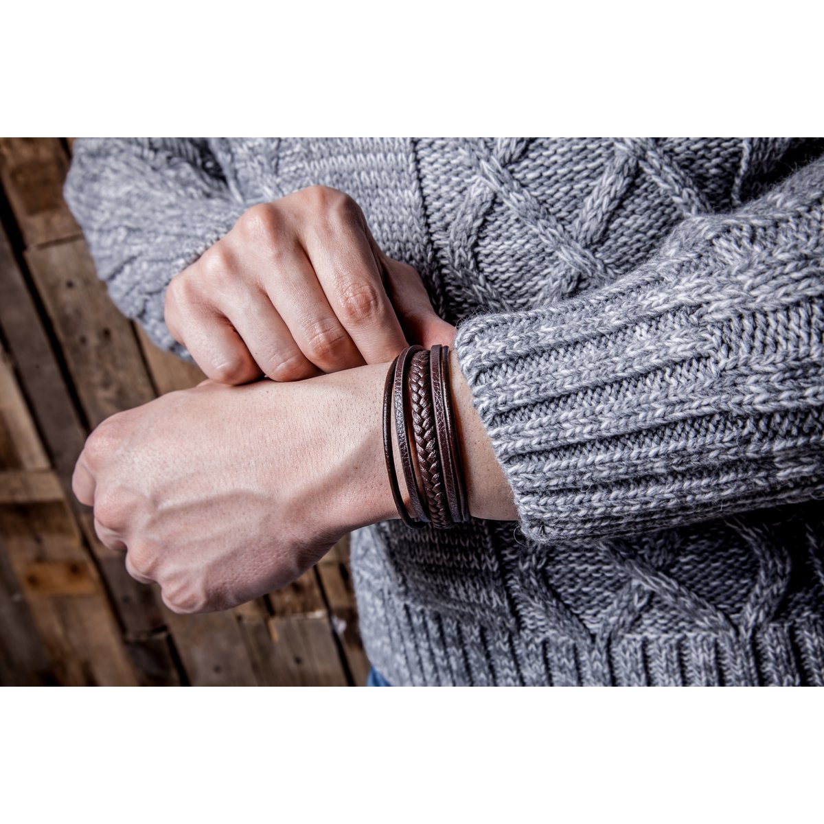 Leren armband "Vlecht"