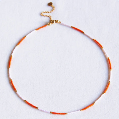 Kralen ketting oranje/paars