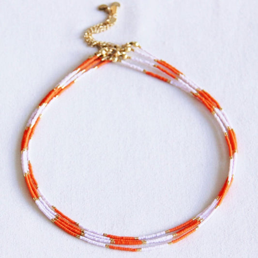 Kralen ketting oranje/paars