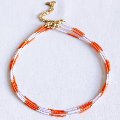 Kralen ketting oranje/paars